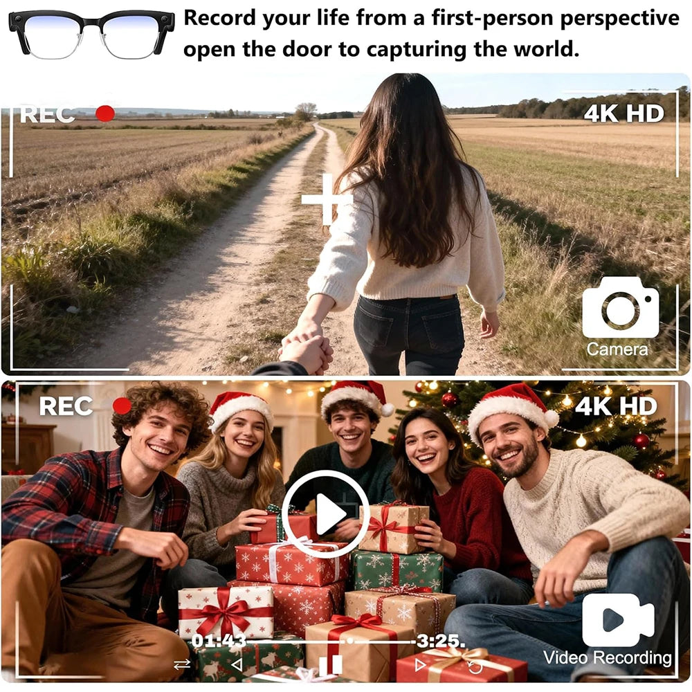 2026 New 4K HD 800W Pixel Dual-Camera Smart Glasses Men 1080P Video Recording AI Chat WIFI Transmission Translation Call Glasses