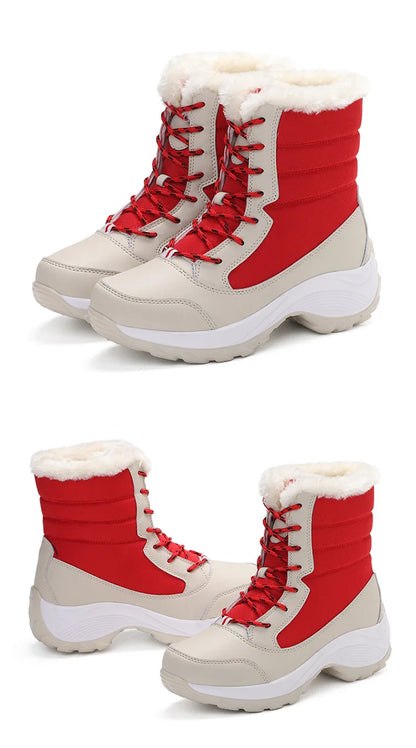 Snow Boots Woman Solid Shoes Woman Lace-Up Ladies Shoes Soft Ankle Boots Warm Lightweight Winter Ladies Boots Botas Mujer