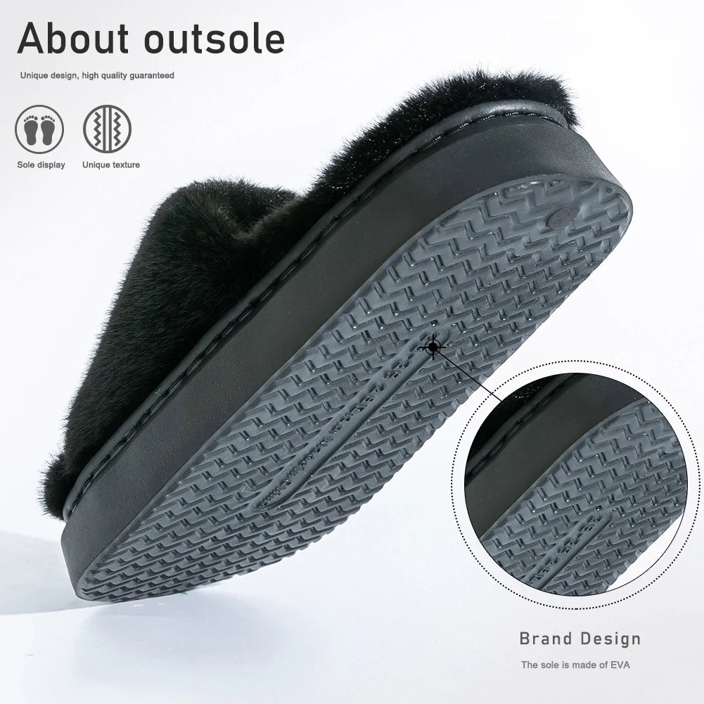 Fur Slippers Women Platform EVA Soles Memory Foam Winter Cozy Open Toe Breathable Living Room Shoes Luxury