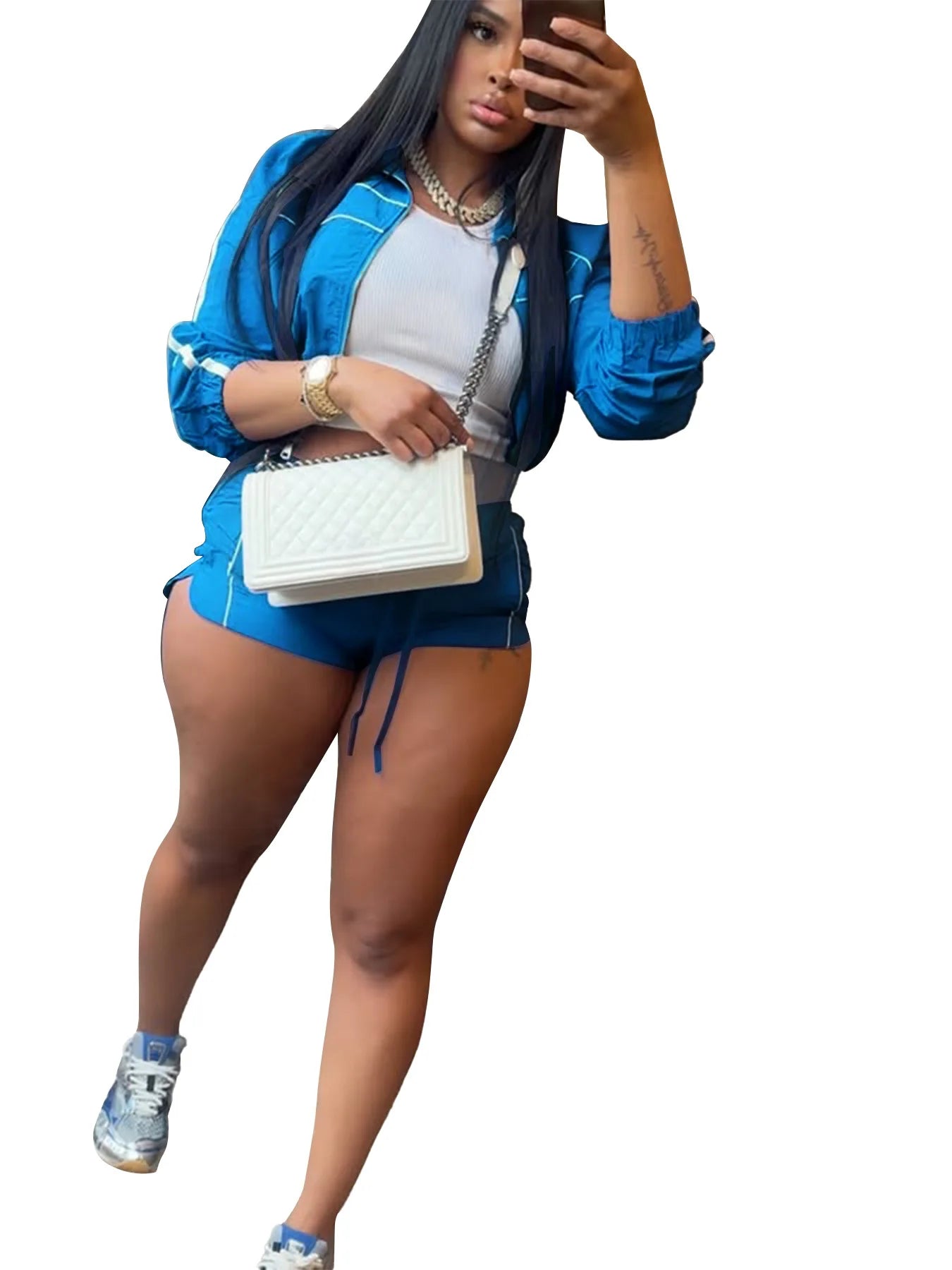 CM.YAYA Women's Set Long Sleeve Jacket + Shorts Suit 2025 Summer Streetwear Active Slim Sporty Two 2 Piece Set Outfit Tracksuit