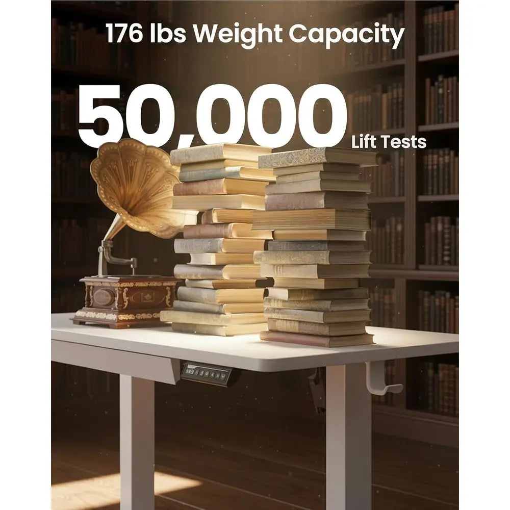 44 Adjustable Height Standing Desk with Storage, 4 Memory Settings, White for Home Office & Computer Work