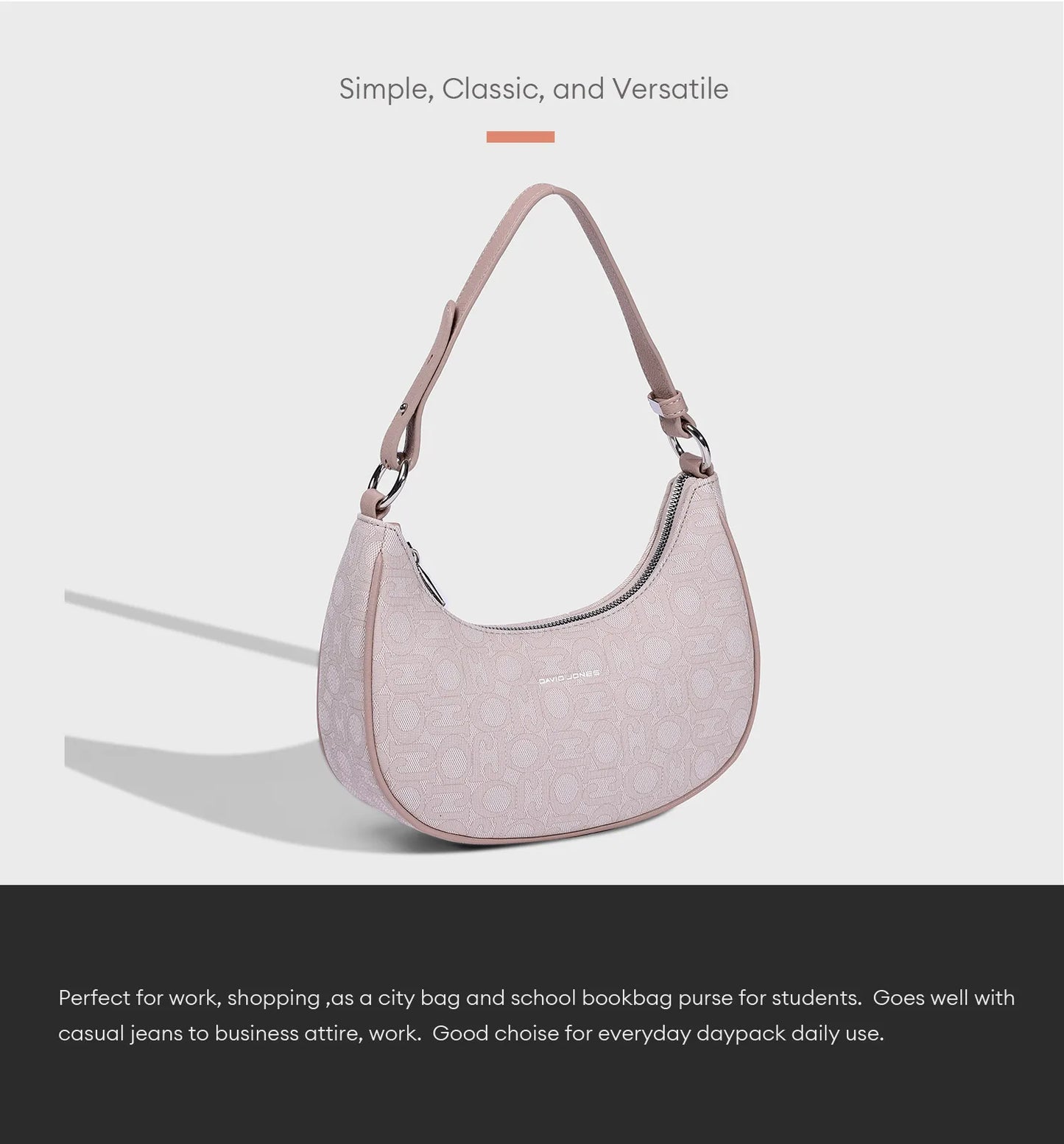 David Jones Multifunctional Women's Leather Underarm Bag Autumn Summer Trendy Crescent Bag Fashion Luxury Vintage Shoulder Bag