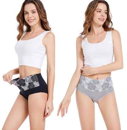 2Pcs Plus Size Women's Cotton Underwear High Waisted Tummy Control Panties Full Coverage Briefs Jacquard Ladies Panty Shaper