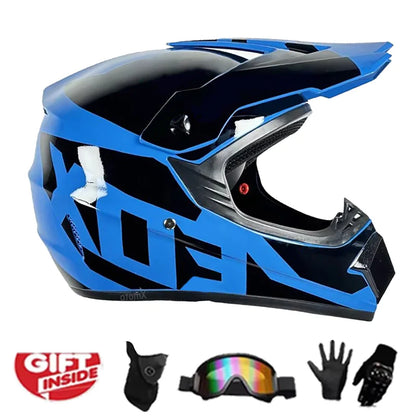 Kids Motocross Helmet Full-Face Kit - DOT & ECE Certified Motorcycle Helmet + Off-Road Goggles + Protective Gloves