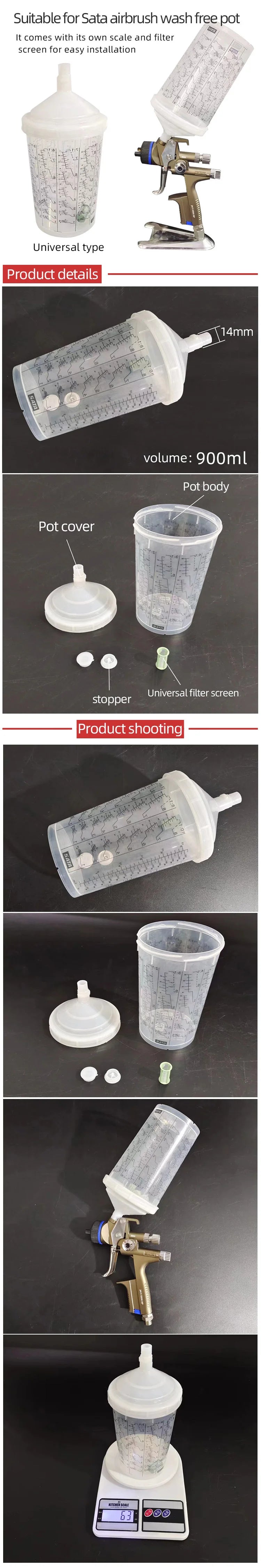 SATA 900 ML Spray Gun Multi-Purpose Paint Plastic Pot Transparent Paint Mixing Cup Universal Paint No-Wash Gun Pot