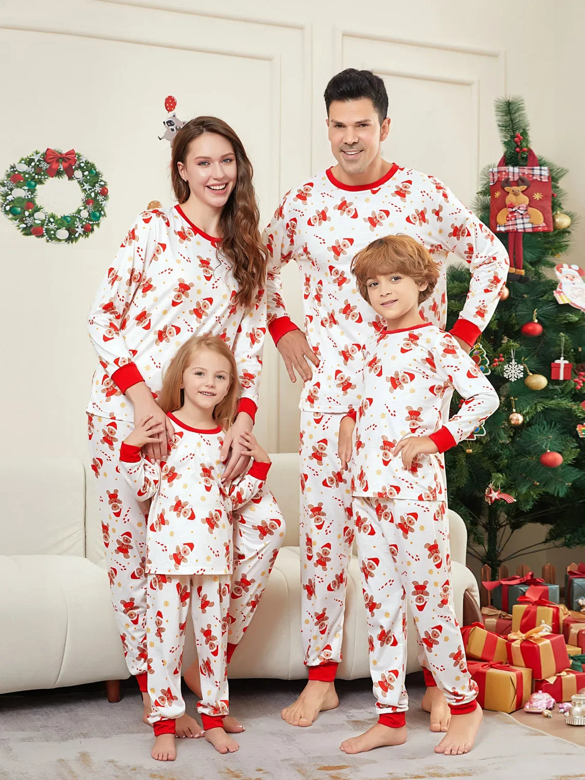New 2025 Cartoon Allover Print Christmas Pajamas in Set Couples Casual Sleepwear Children's Clothing Baby Dog Romper Family Look