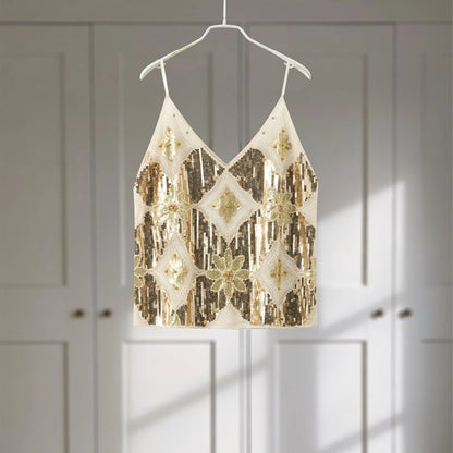 Sexy Sequins Beaded Camisoles Women Glitter Sleeveless Backless Pleated Sling Crop Tops 2026 Spring Summer Club Party Tank Lady