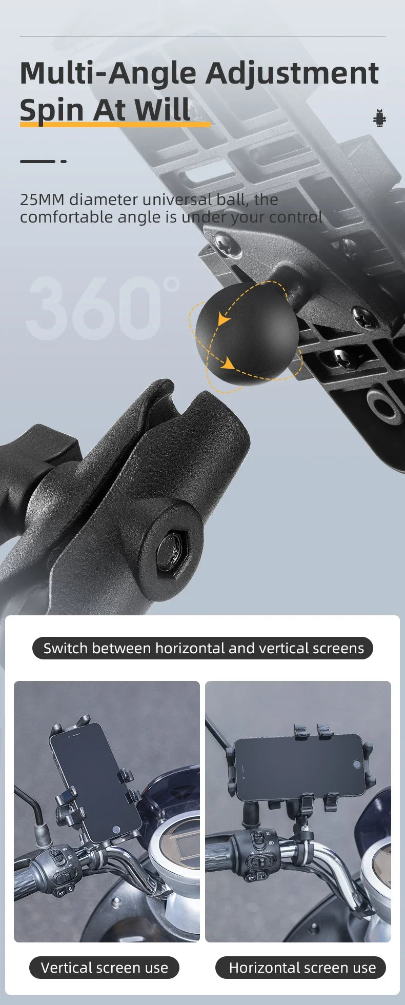 ROCKBROS Motorcycle Bike Phone Holder Adjustable with Shock Absorber Module Nonslip Bike Phone Stand