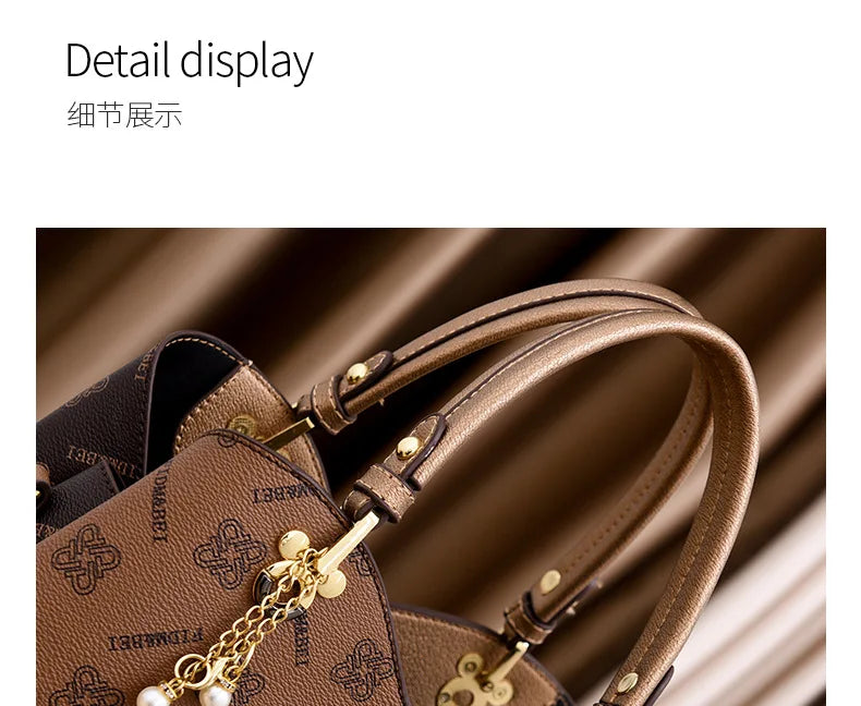 Luxury Brand Designer Women'S Handbag Leather Printed Shoulder Bag Large Capacity Classic Retro Crossbody Bag Commuting Tote Bag
