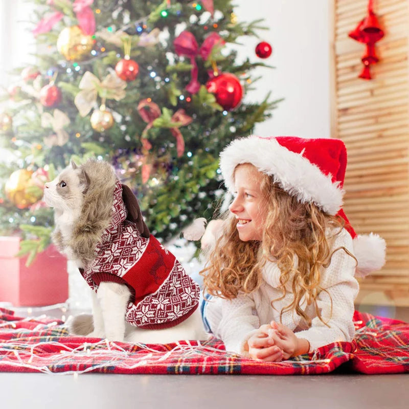 Benepaw Christmas Dog Sweater Winter Warm Reindeer Hooded Knitted Pullover Cat Puppy Clothing Pet Clothes For Small Medium Dogs
