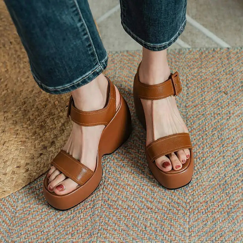 Krazing Pot 2026 Comfort Sheepskin Superstar High Thick Bottom Summer Shoes Casual Slingback Luxury Brand Platform Women Sandals