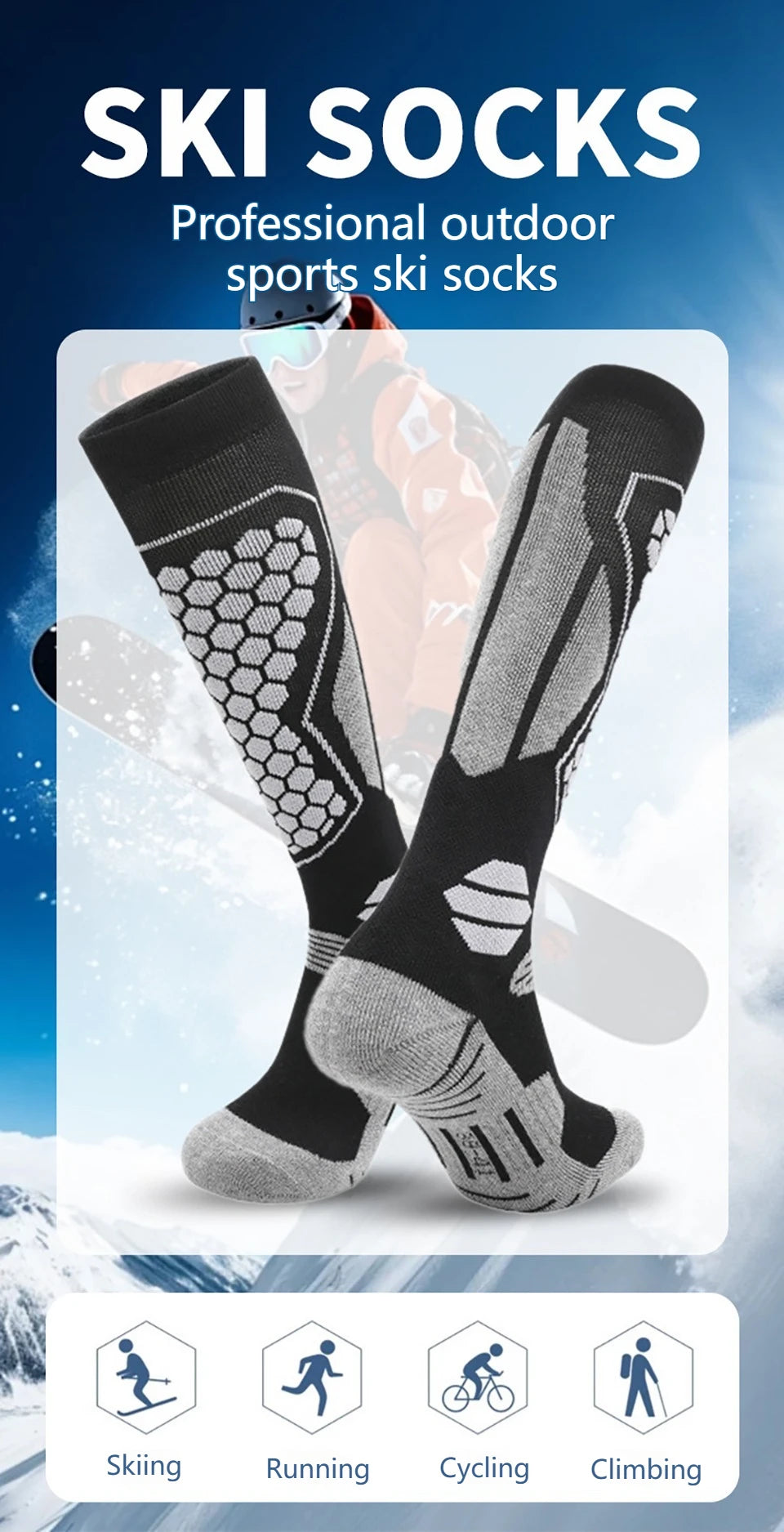 GTUBIKE Thermal Winter Cotton Men Women Ski Socks High Elastic Sports Socks Snowboarding Cycling Adult Skiing Thicker Leg Warm