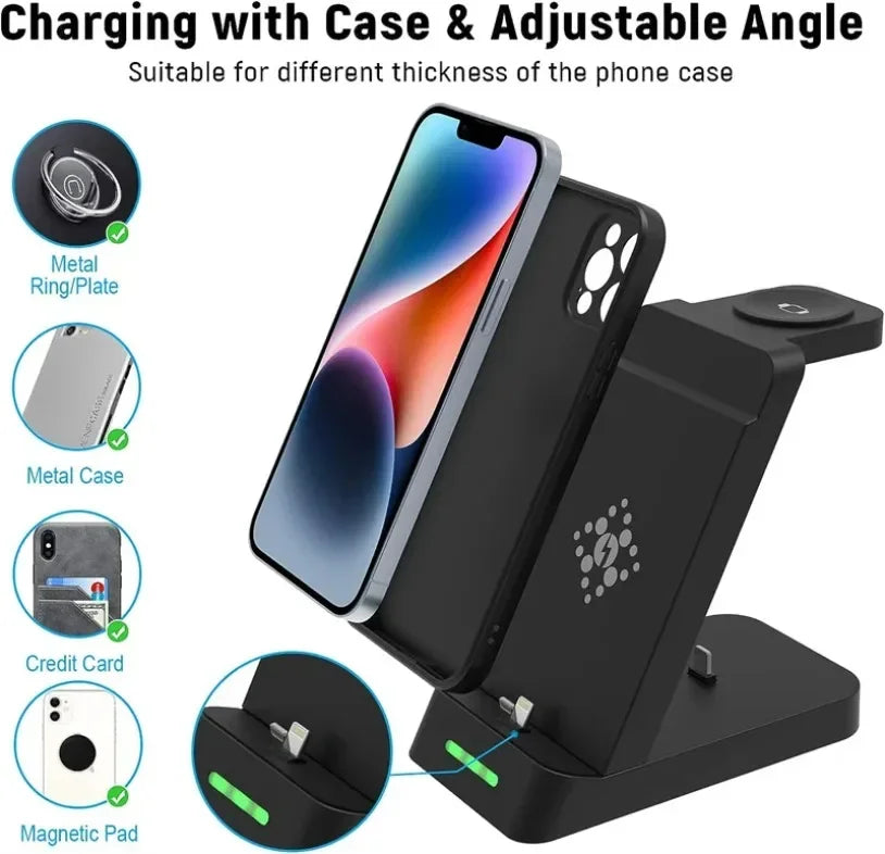 3 in 1 Wireless Charger Stand Fast Charging Station - for iPhone 17-12/X Apple Watch AirPods Samsung Galaxy S25/S23/S22 Charger