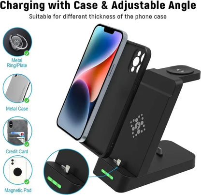 3 in 1 Wireless Charger Stand Fast Charging Station - for iPhone 17-12/X Apple Watch AirPods Samsung Galaxy S25/S23/S22 Charger