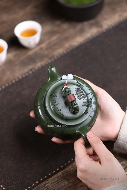 Chinese Yixing Purple Clay Teapot Raw Ore Green Mud Tea Pot Handmade Landscape Kettle Household Teaware Zisha Tea Set 260ml