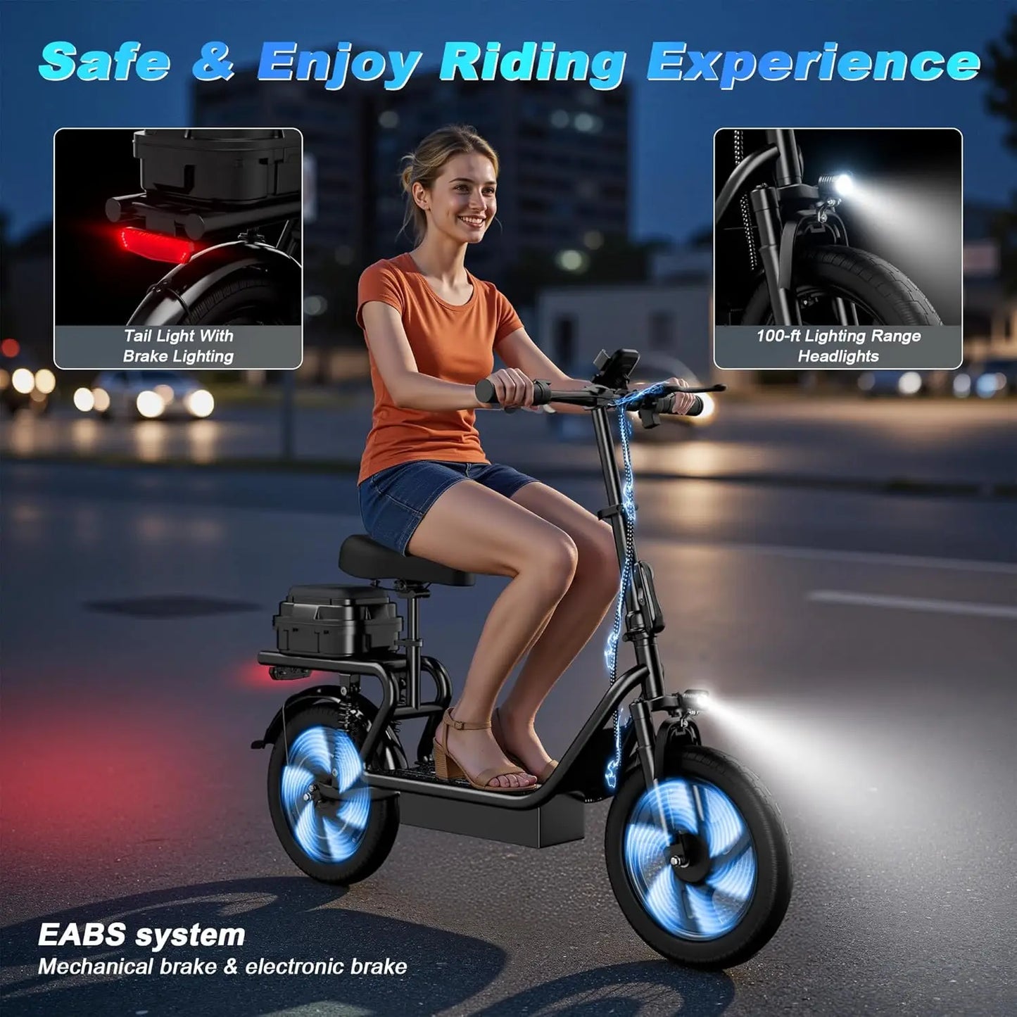 AOVOPRO 14inch Electric Bicycle with Box 27/40Miles Max Range 22MPH Top Speed with Dual Suspension Foldable Adult Ebike