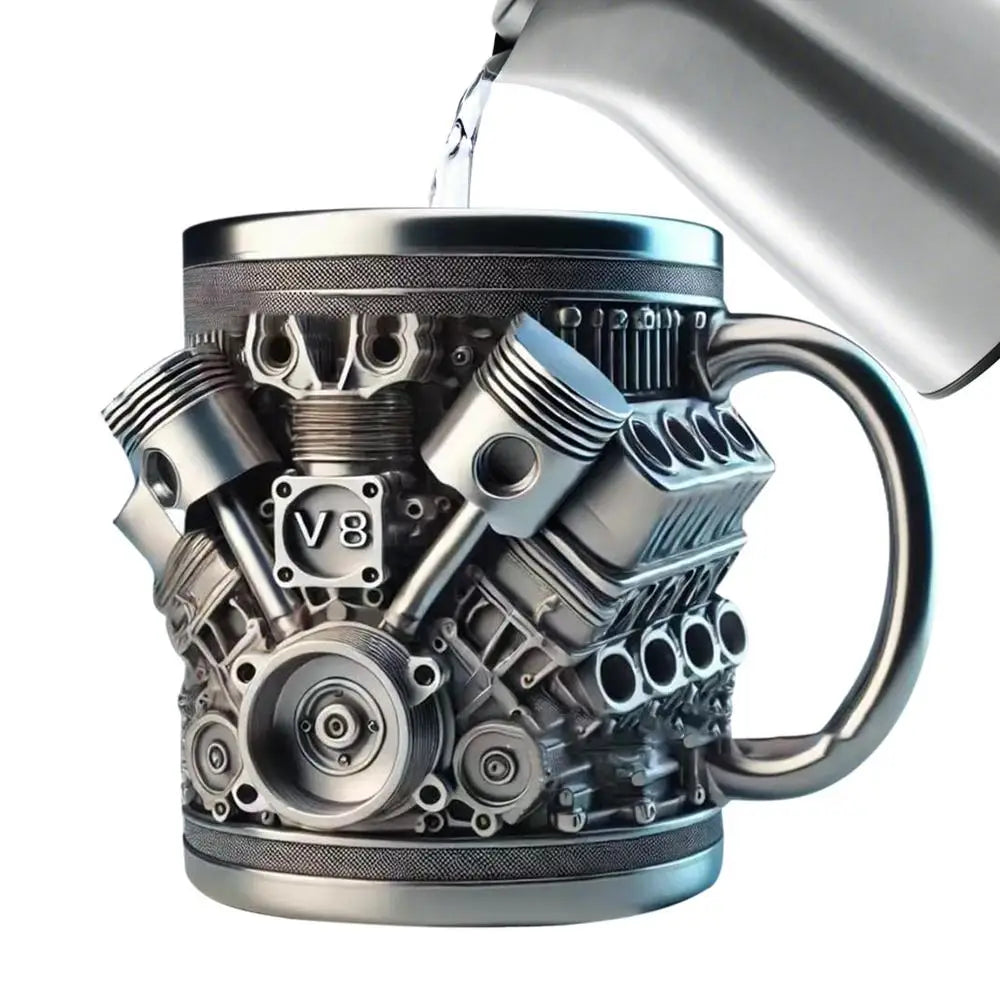 V6 V8 Engines Design Milk Drink Mug Stainless Steel Coffee Mug with Handle Water Drink Cup Insulated Beverage Drinkware