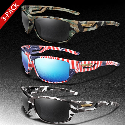 3 Pairs Polarized Fishing Sunglasses Men Camo Military Style UV400 For Cycling Riding, Running, Fishing And Driving