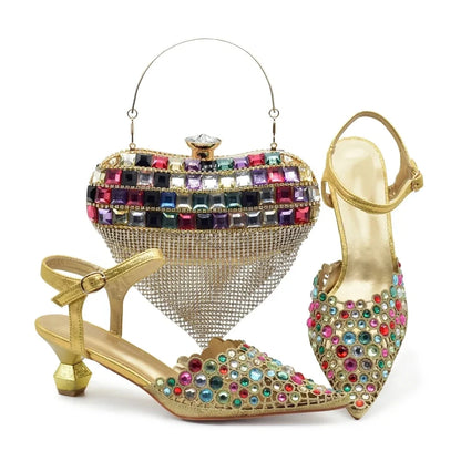 Ladies Shoe and Bag Set Latest Designers Luxury Italian Party Shoes and Bag Set for Women Rhinestone Wedding Bride Shoes Woman