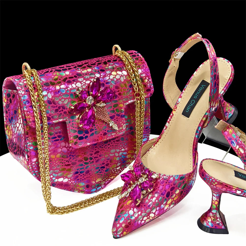 doershow New Arrival African Wedding Shoes and Bag Set gold Color Italian Shoes with Matching Bags Nigerian lady party  HDF1-12