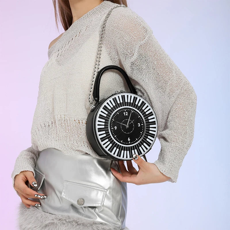 Fashion Cross body Bags ladies Clock Shaped Leather black white Handbag for women