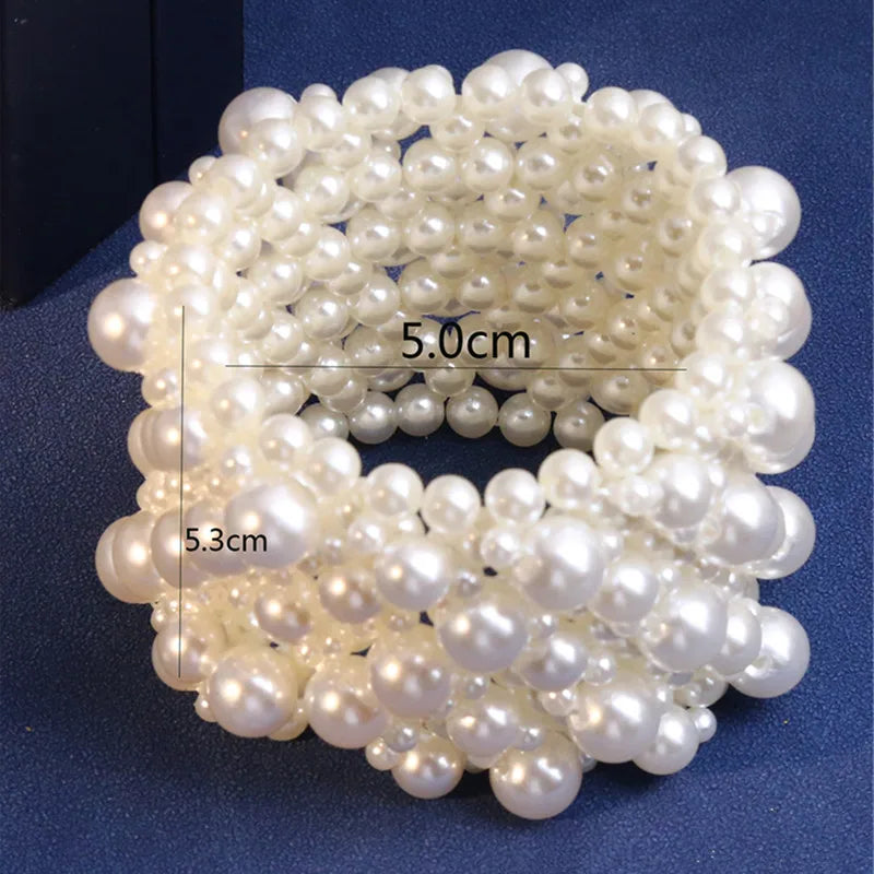 Fashion Simulated Pearl Jewelry Bracelet Jewelry Wide Handmade Elastic Bracelets For Women