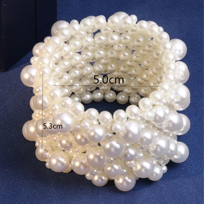 Fashion Simulated Pearl Jewelry Bracelet Jewelry Wide Handmade Elastic Bracelets For Women