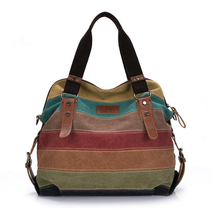 Canvas Totes Striped Womens Handbag 2021 Patchwork Rainbow Shoulder Bag Fashion Female Casual Crossbody Bag Sac A Main