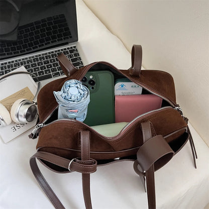 MOODS 2025 Autumn Latest Commute Shoulder Bags For Women PU Suede Pure Color Large Capacity Boston Bag Luxury Designer Handbags
