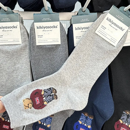 Polo Socks Men Gentleman Cotton Socks Bear Cartoon Bussiness Harajuku Skateboard Novelty Breathable Sox Designer Socks Size46-39