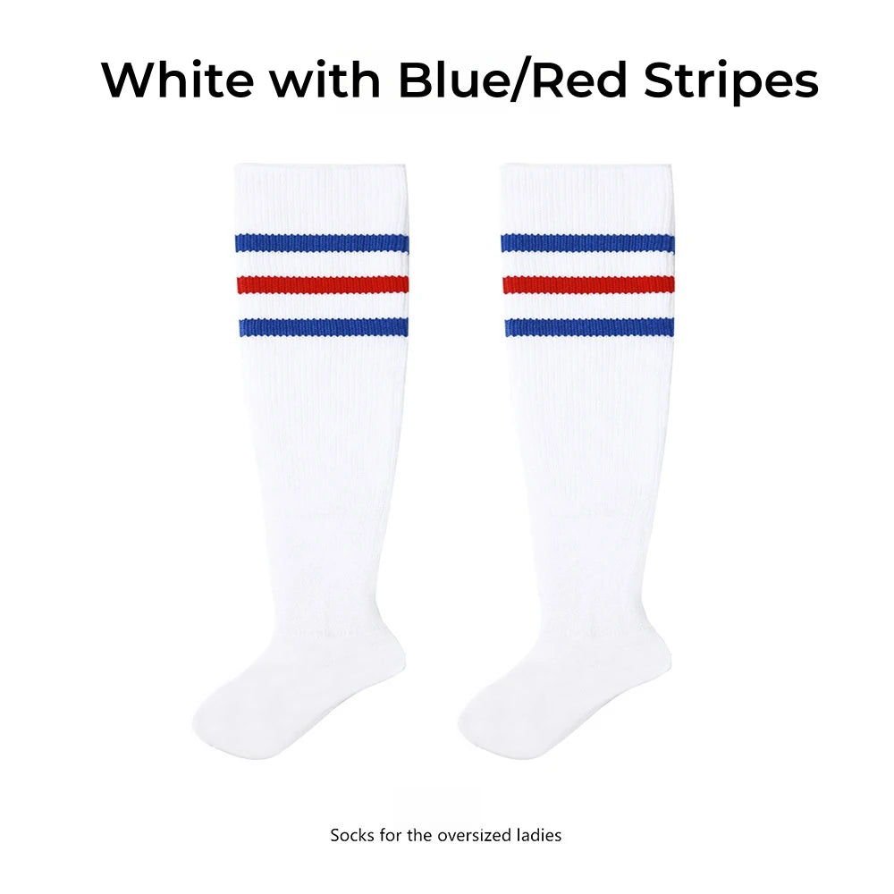 Women's Striped Plus Size Thick Thigh-High Socks Collection Big Girls Acrylic Yarn Stretch Colorful Streaks Leg Warmer Socks