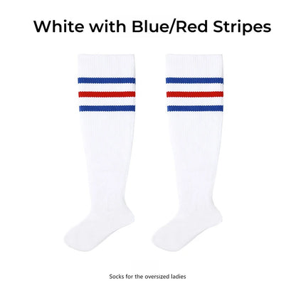 Women's Striped Plus Size Thick Thigh-High Socks Collection Big Girls Acrylic Yarn Stretch Colorful Streaks Leg Warmer Socks