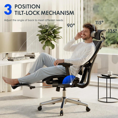 ErgoX Premium Ergonomic Office Chair with Footrest- Adjustable 3D Armrests, Dynamic Lumbar Support, Recline & Tilt, Customized