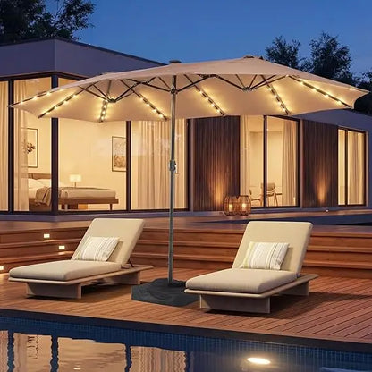15ft Patio Umbrella with Base Included, Outdoor Double-Sided Rectangular Umbrella with Crank Handle, Large Standing,Customized
