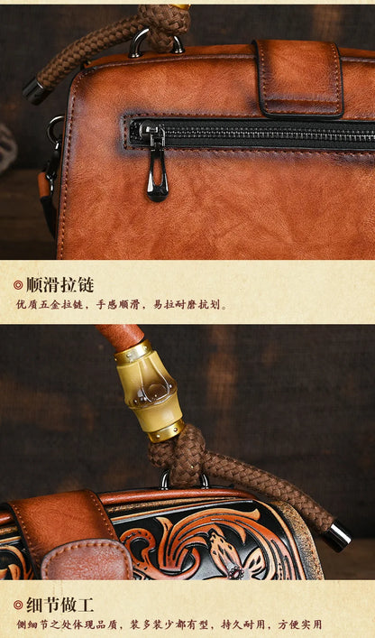 Motaora New Embossed Shoulder Bag For Women's 2025 Vintage Handmade Handbag Female PU Leather Big Capacity Crossbody Bags Purse