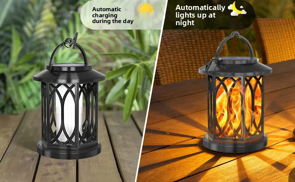 Solar Powered Outdoor Flame Lights Clip-On Lantern Hanging Lamp Waterproof Landscape Pathway Lights for Garden Yard Patio Decor