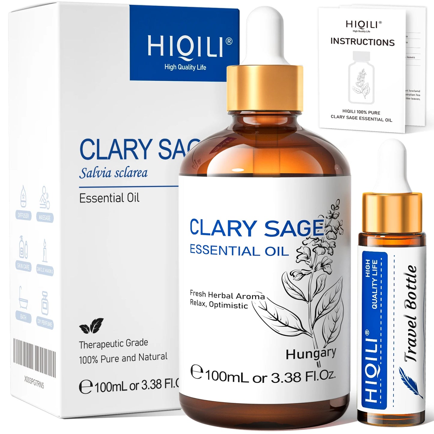 HIQILI Essential Oil Rose Geranium Lavanda Citronela Tea Tree vanille Body Oil Face Skin Care Massage 100ML/3.38fl.oz
