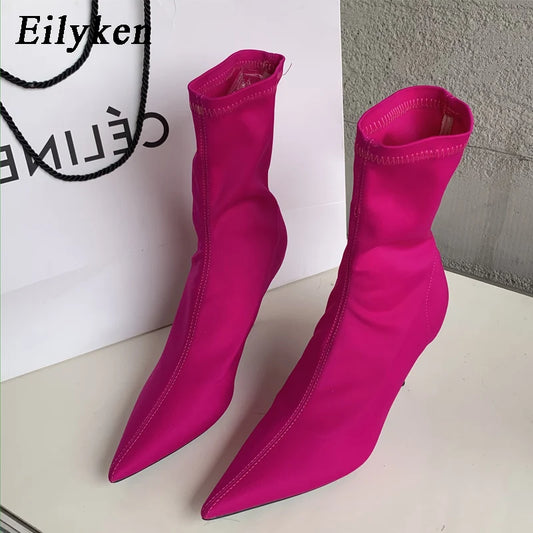 Eilyken New Spring Autumn Stretch Fabric Women Ankle Boots Sexy Pointed Toe High Heels Fashion Female Socks Pumps Shoes