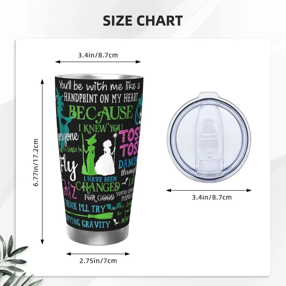 Halloween Wicked Musical Stainless Steel Tumbler Vacuum Insulated Mugs Thermal Cold Bottle Straw With Lid 20oz