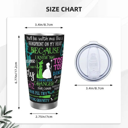 Halloween Wicked Musical Stainless Steel Tumbler Vacuum Insulated Mugs Thermal Cold Bottle Straw With Lid 20oz