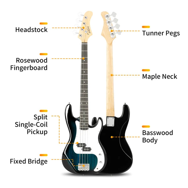 Electric Bass Guitar 4 Strings 20 Frets Electric Bass Set Electric Bass with Belt Cable and Wrench Tool