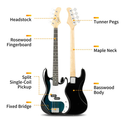 Electric Bass Guitar 4 Strings 20 Frets Electric Bass Set Electric Bass with Belt Cable and Wrench Tool