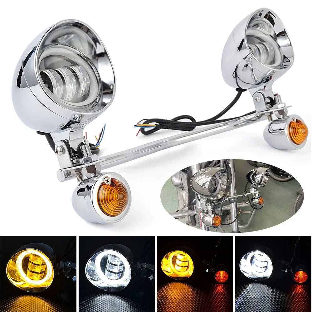 Motorcycle Headlight Spot Fog Light With Turn Signal Light Bar For Harley Cruisers Kawasaki Suzuki Honda VT VTX Shadow
