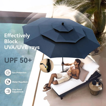10ft Outdoor Patio Umbrellas for Outside, 3 Tier Vented Market Table Umbrella Windproof for Backyard, Deck, Customized