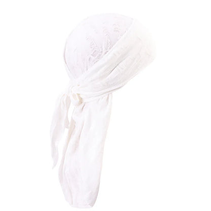 Men's Distressed Street Pirate Style Durag Head Wrap,Breathable Casual Streetwear Bandana with Double Long Tail Strap Pirate Hat