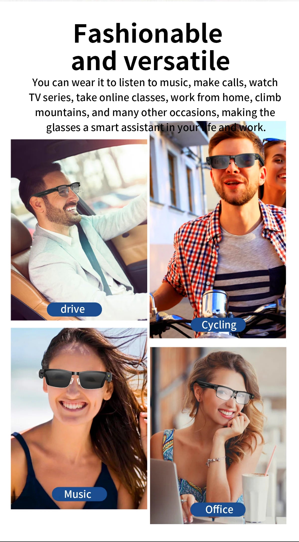 2026 Smart Glasses 800W HD Camera Anti Shake Video Recording Music AI Object Recognition WIFI Transmission BT Call Smart Glasses
