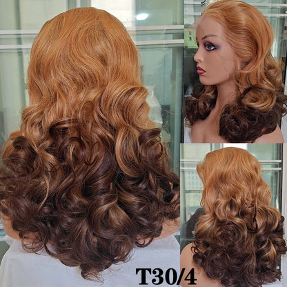 100% Vietnamese Hair Wigs Super Double Drawn Ombre Bouncy Body Wave 250 Density Highlight HD Lace Frontal Wigs Human Hair Genger