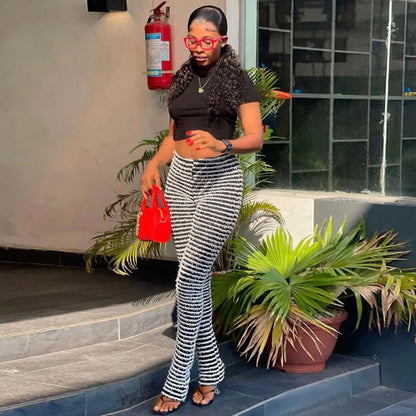 Color Block Stripes Pants Women High Waist Loose Sweatpants Women's Bodycon All-match Summer Trouseres For Female 2023