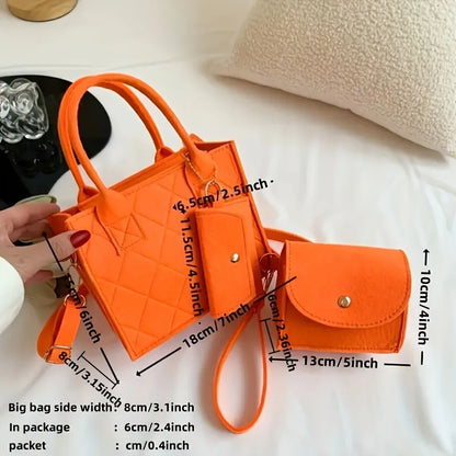 3pcs/set Embossed Women's Handbag Stylish Crossbody Bag, Clutch and Wallet, Solid Color Fabric Shoulder Bag for Women Daily Use