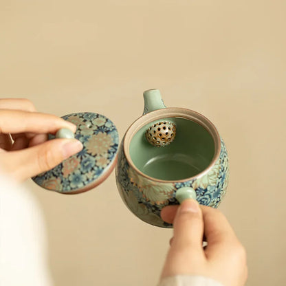 Ru Kiln Ceramic Teapot Gilded Peony Western Han Tile Pot Kung Fu Tea Set Household Tea Pot